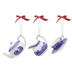 Spode Blue Italian 3 Piece Tea Set Ornaments- Christmas Decorations