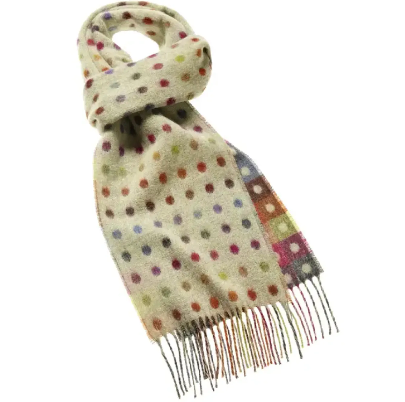 Bronte Moon Spot Check Merino Lambswool Sage Multi Scarf- Umbrellas