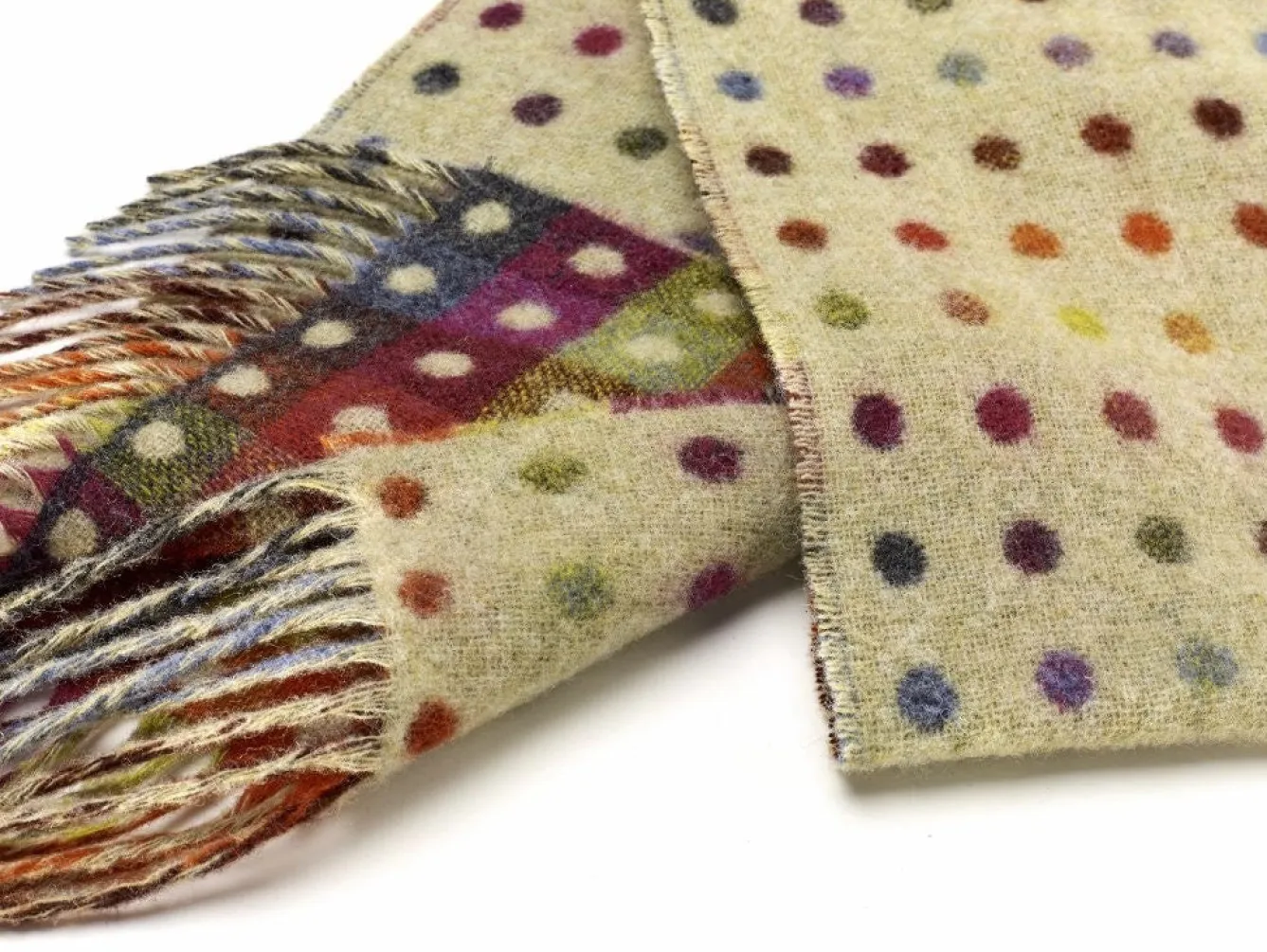 Bronte Moon Spot Check Merino Lambswool Sage Multi Scarf- Umbrellas
