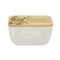 Selbrae Stag Ceramic White Butter Dish- Butter Dishes
