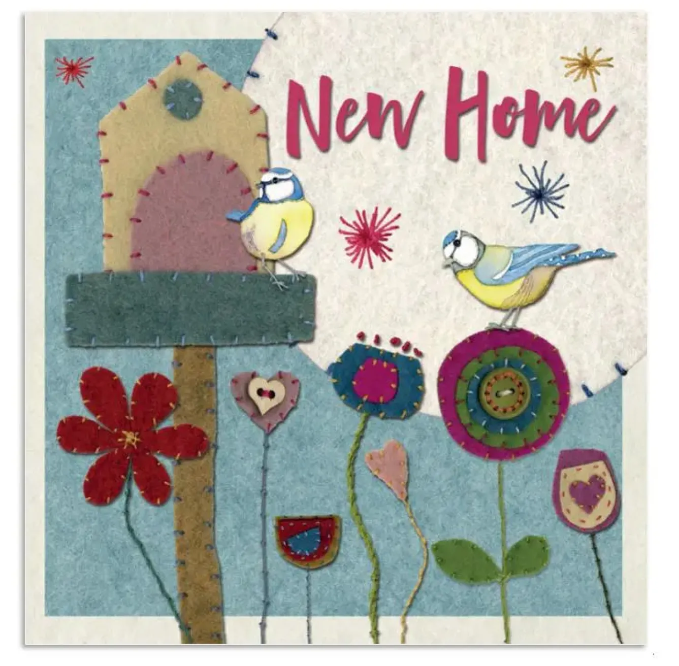 Emma Ball Stitched Birdies New Home Greetings Card- Greeting Cards