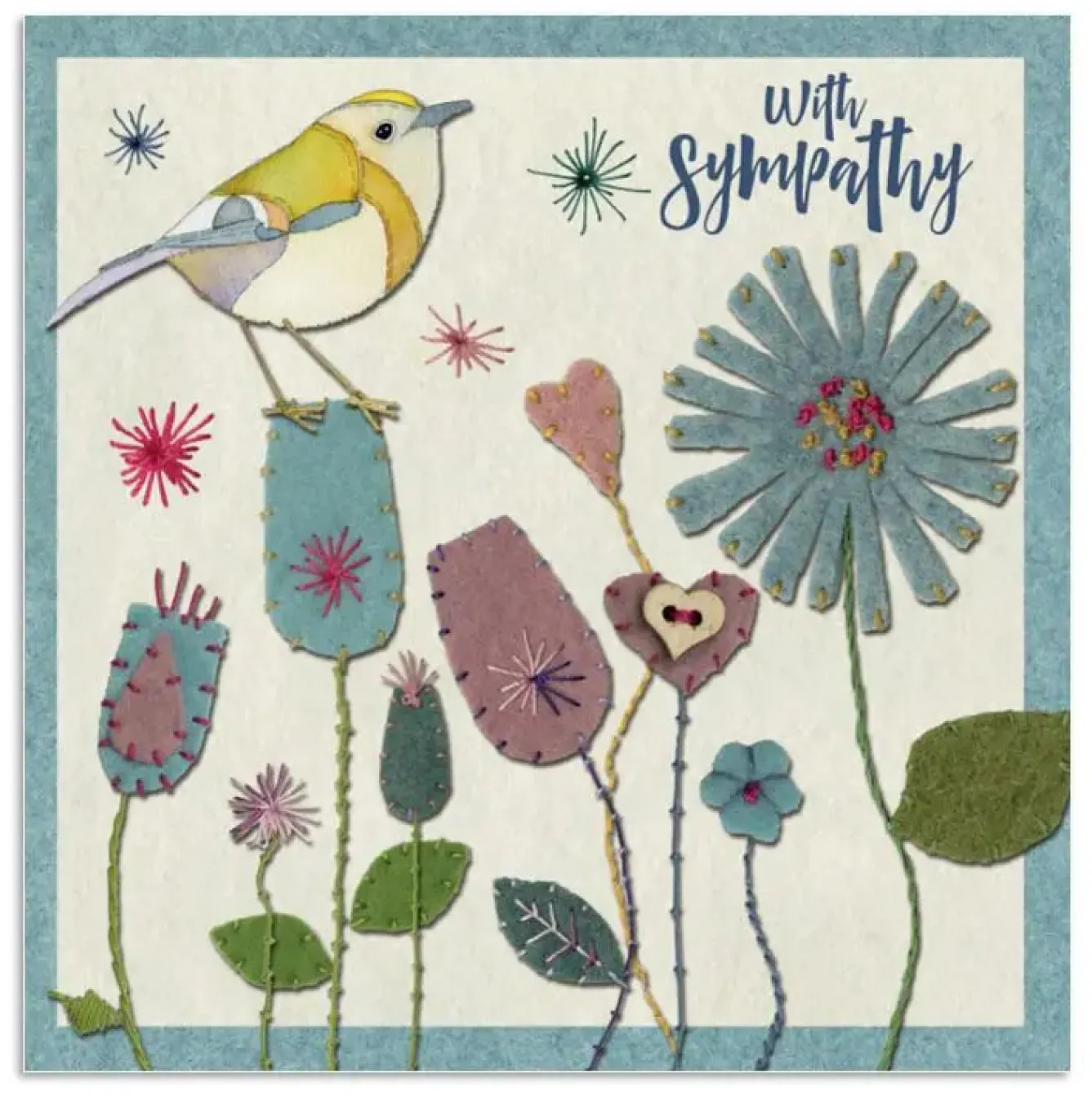 Emma Ball Stitched Birdies With Sympathy Greetings Card- Greeting Cards