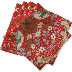 William Morris Strawberry Thief Red Napkins - Set of 4- Napkins|Napkins