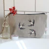 Poppy Treffry Swallows Embroidered Lined Make Up Bag- Storage|Bags