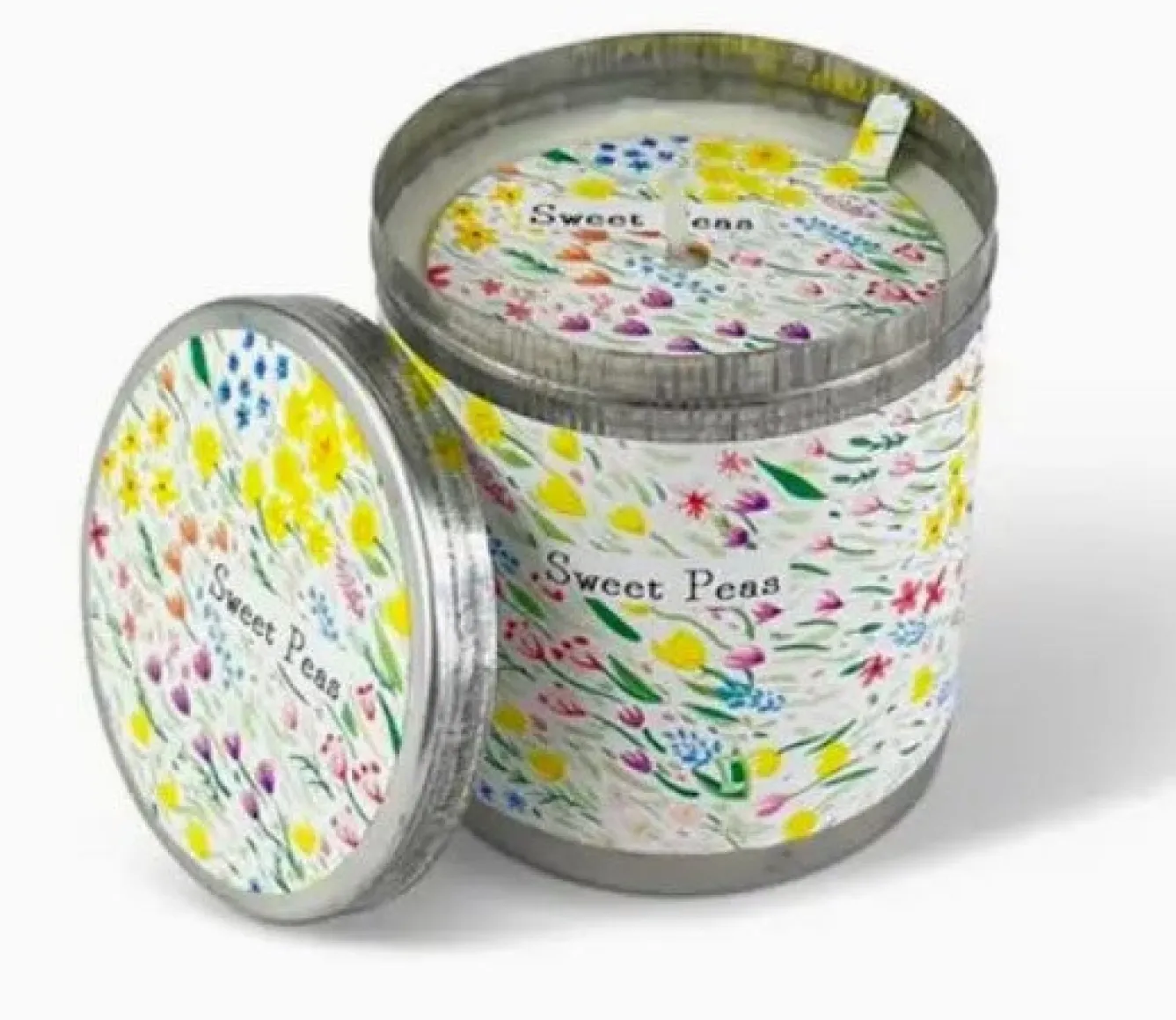 Heaven Scent Sweet Peas Candle - Flowers Illustrated Candle Tin- Home Fragrance