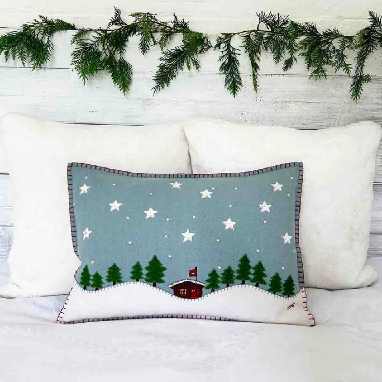 Jan Constantine Swiss Starry Night Pillow - Duck Egg Blue- Seasonal Decor|Pillows & Throws