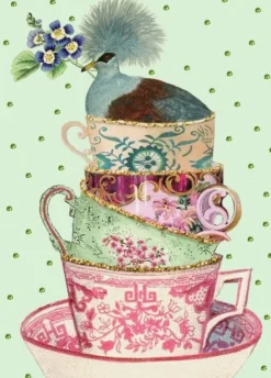 Madame Treacle Teacups Glitter Greetings Card- Greeting Cards