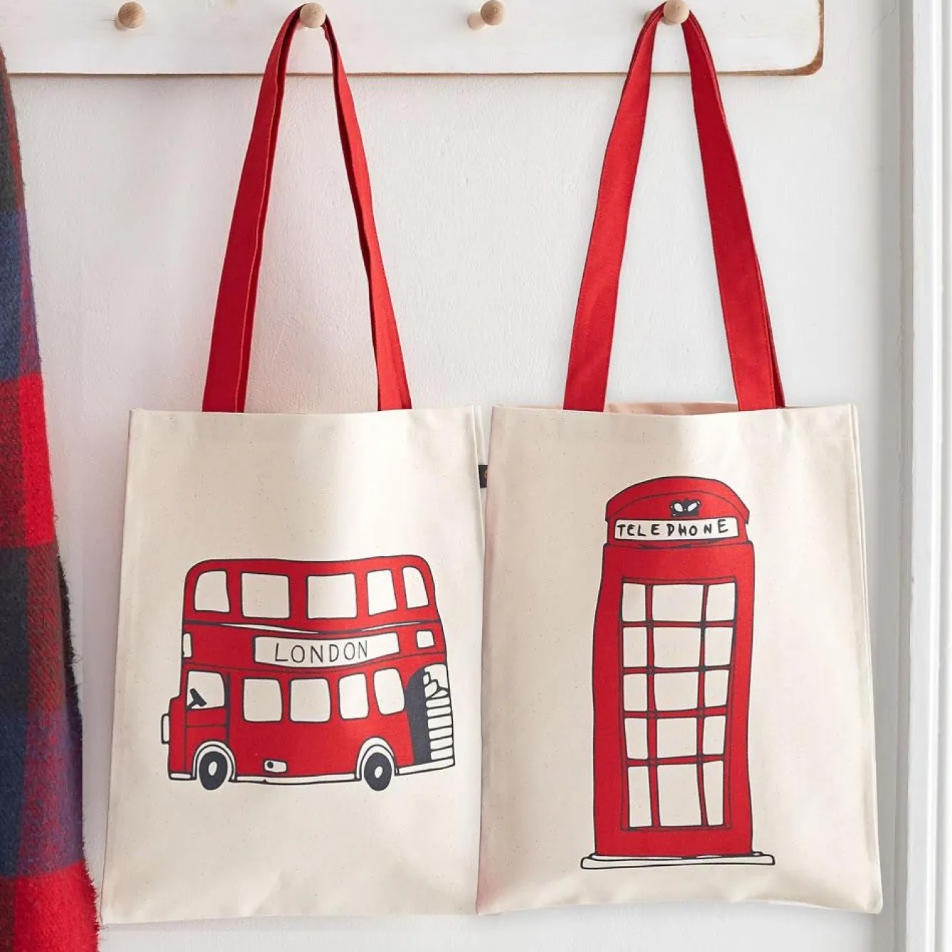 Victoria Eggs Telephone Box and London Bus Canvas Tote Bag- Bags