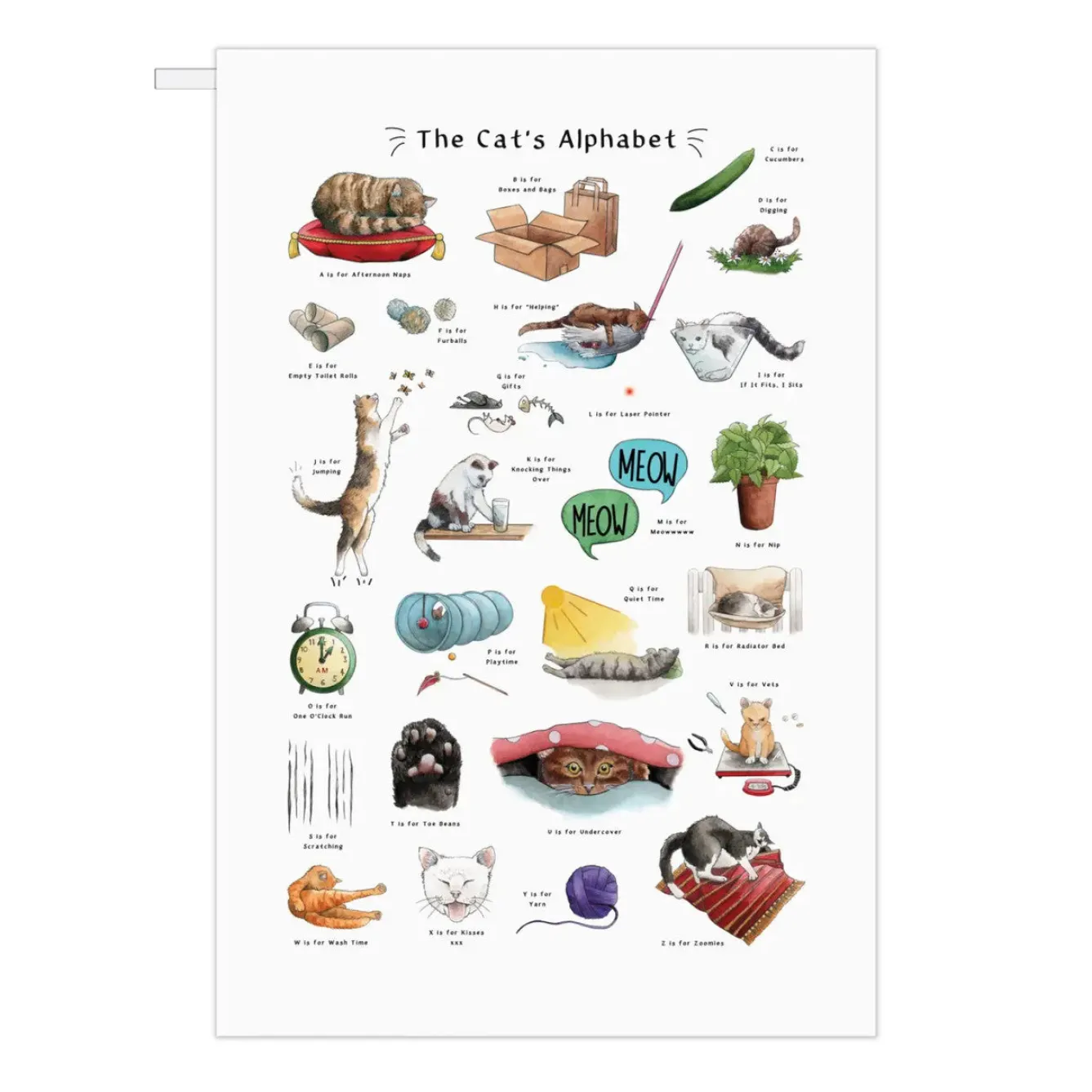 Yeti The Cat's Alphabet Tea Towel- Tea|Tea Towels