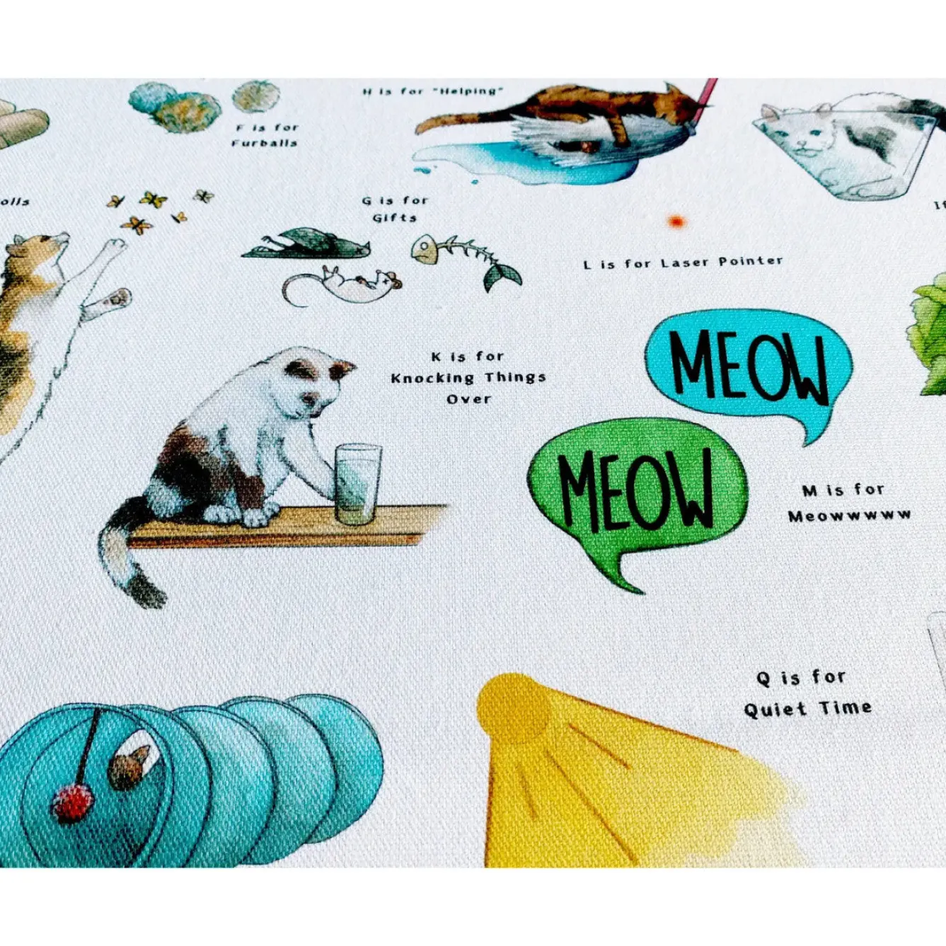 Yeti The Cat's Alphabet Tea Towel- Tea|Tea Towels