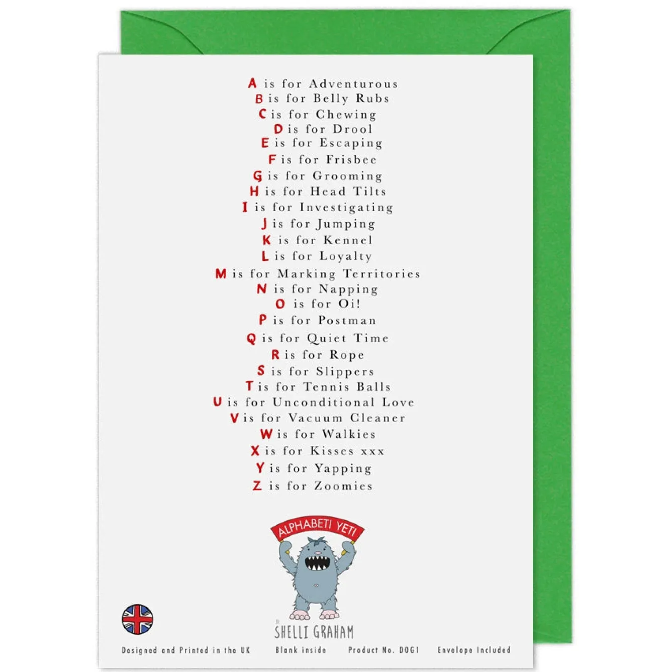 Yeti The Dog's Alphabet Greeting Card- Greeting Cards
