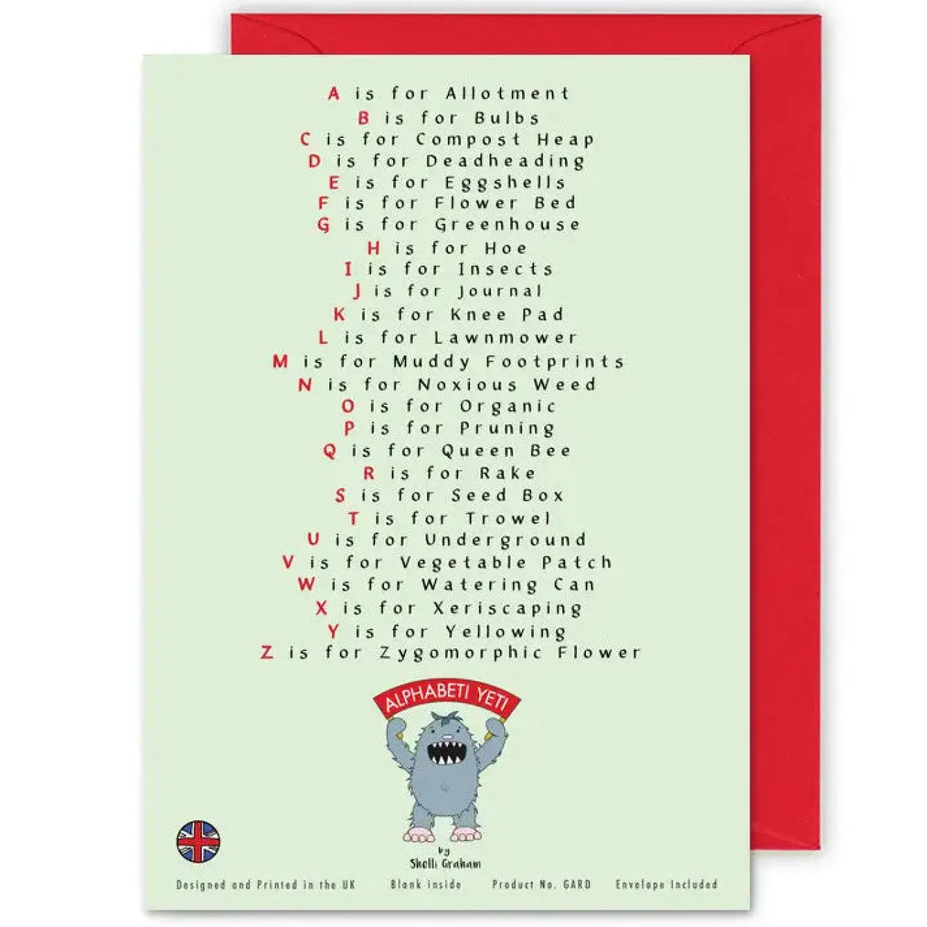 Yeti The Gardener's Alphabet Greeting Card- Greeting Cards