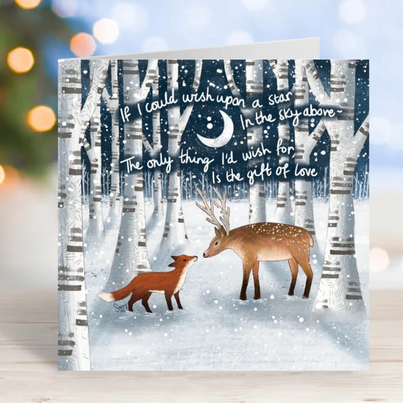 Fox Under The Moon 'The Gift of Love' Greeting Card- Christmas Cards