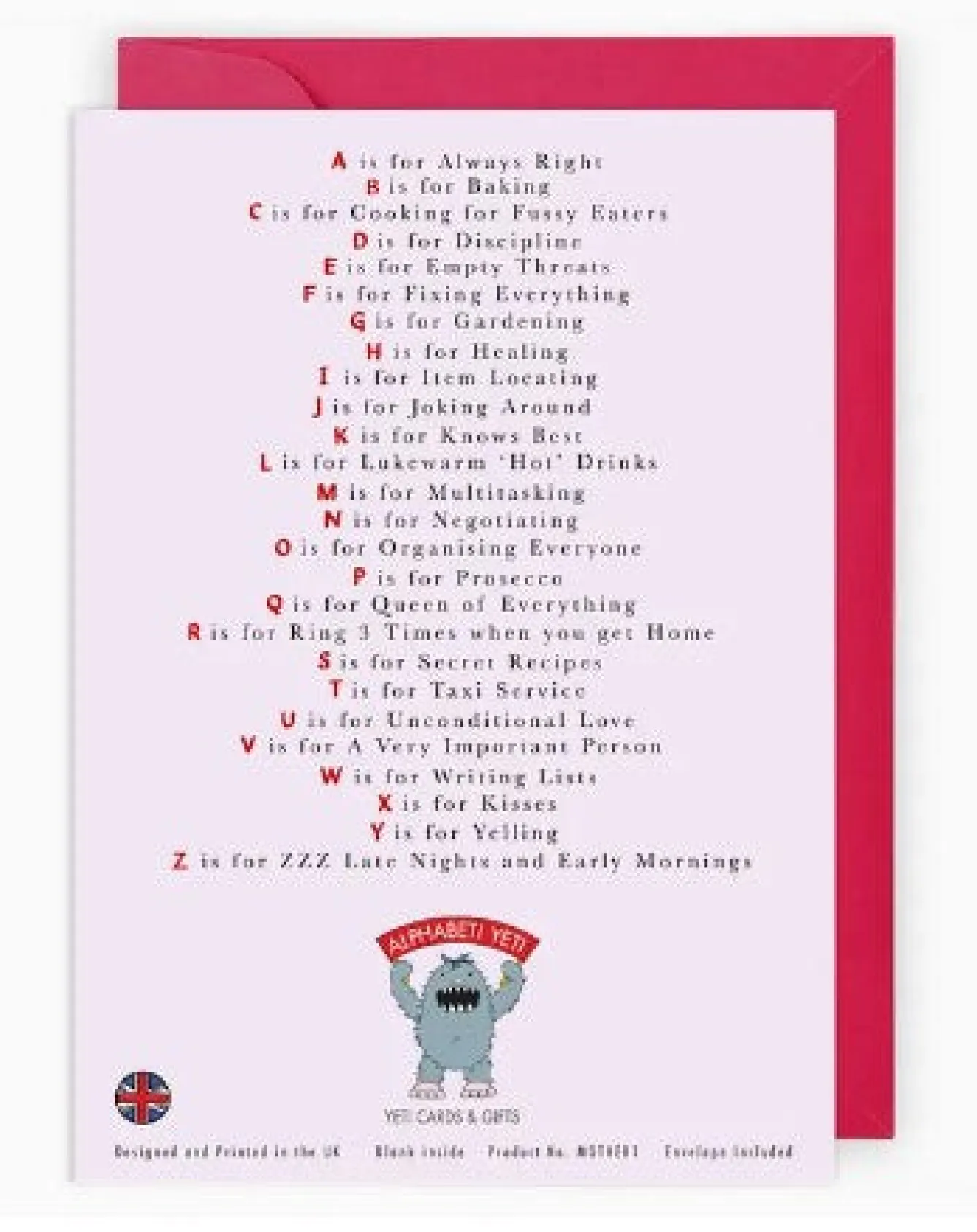 Yeti The Mother's Alphabet Greeting Card- Mother's Day|Mother's Day