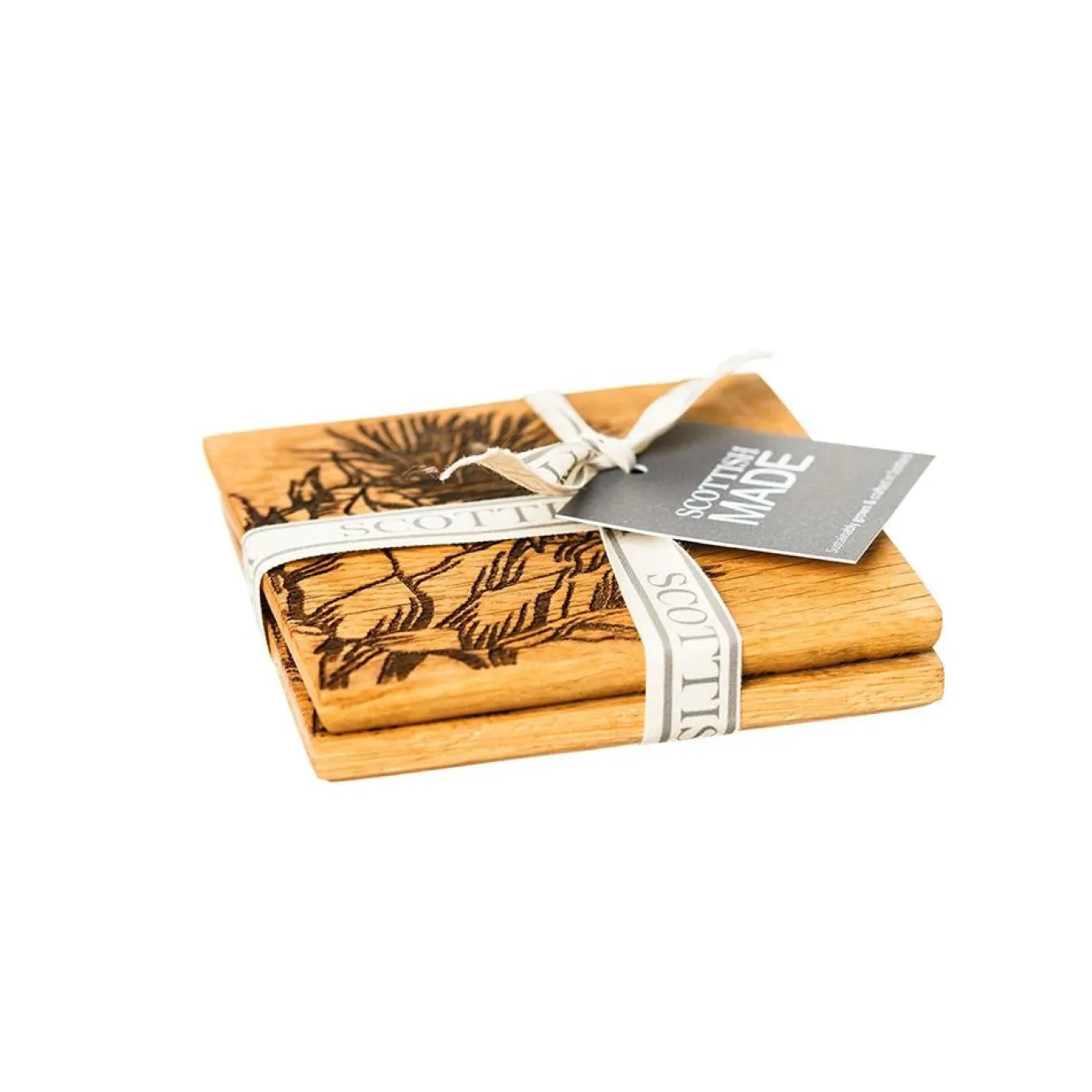 Selbrae Thistle Oak Coasters - Set of 2- Tea|Coasters