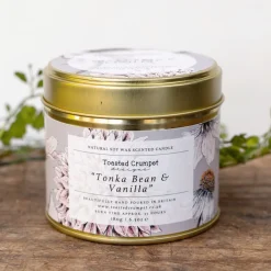 Toasted Crumpet Tonka Bean & Vanilla Candle in a Matt Gold Tin- Home Fragrance