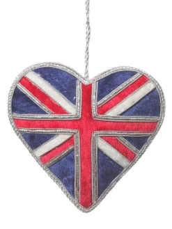 St. Nicolas Union Jack Sparkly Heart Decoration- Christmas Decorations|Seasonal Decor