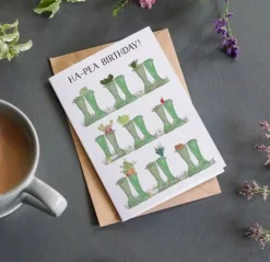 This Is Nessie Vegetable Welly Boot "Ha-pea Birthday" Birthday Card- Greeting Cards