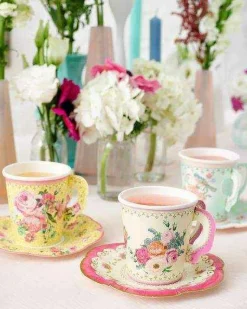Talking Tables Vintage Paper Teacups and Saucers Set - 12 pack- Picnic|Tea
