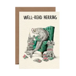 Bewilderbeest Well-Read Herring Greetings Card- Greeting Cards