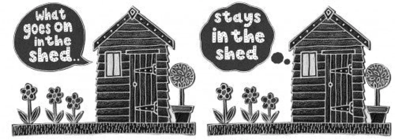 Moorland Pottery What Goes on in the Shed Mug by- Tea|Whimsical