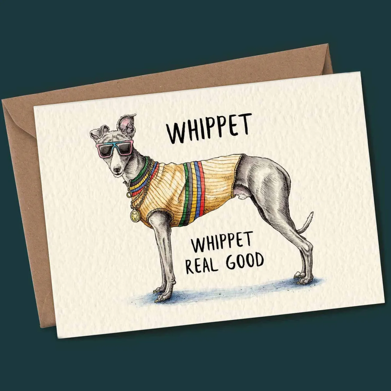 Bewilderbeest Whippet Greetings Card- Greeting Cards