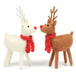 Amica Felt White & Brown Standing Reindeer Pair Felt Decoration- Christmas Decorations|Christmas