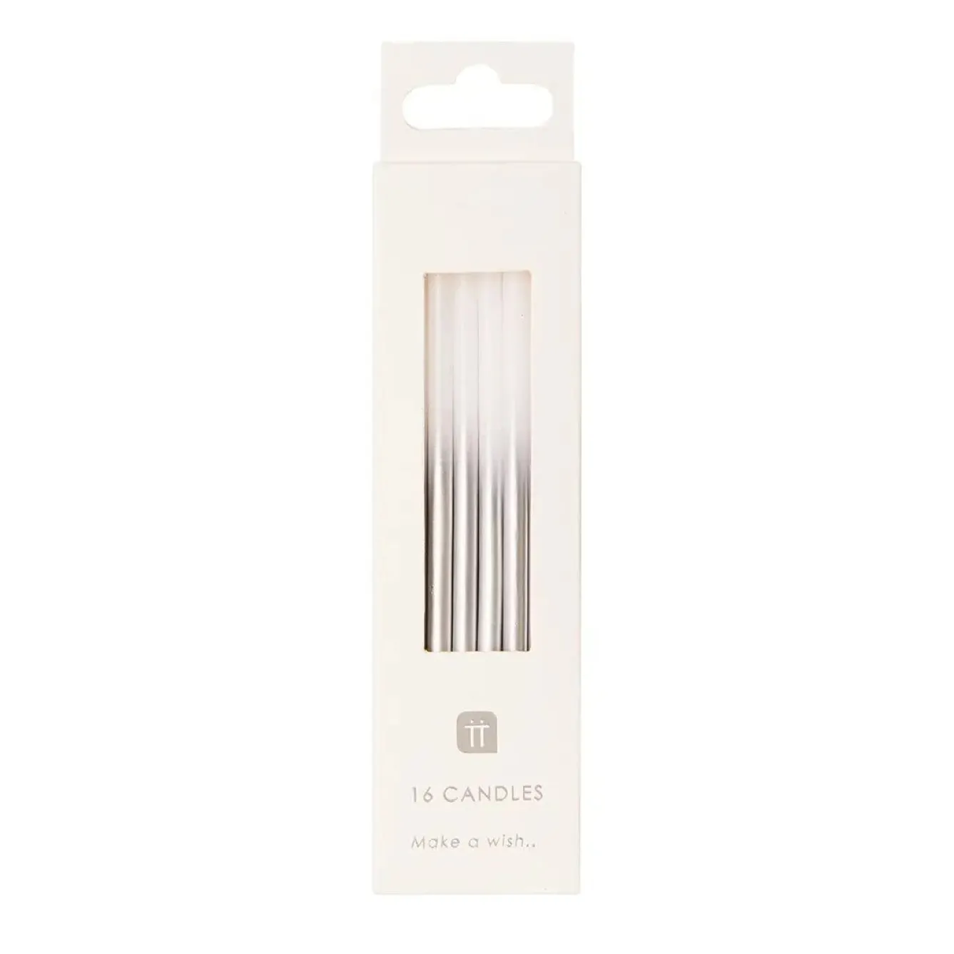 Talking Tables White and Silver Birthday Candles - 16 pack- Greeting Cards