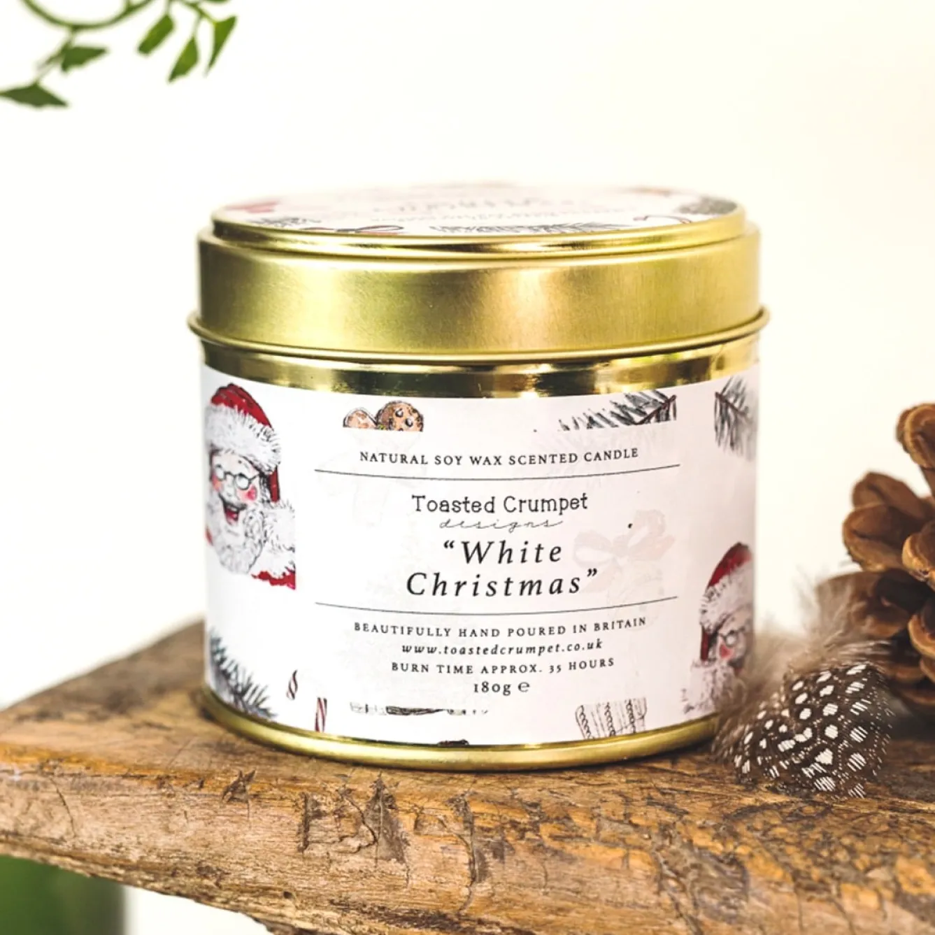 Toasted Crumpet 'White' Christmas Candle in a Matte Gold Tin- Christmas