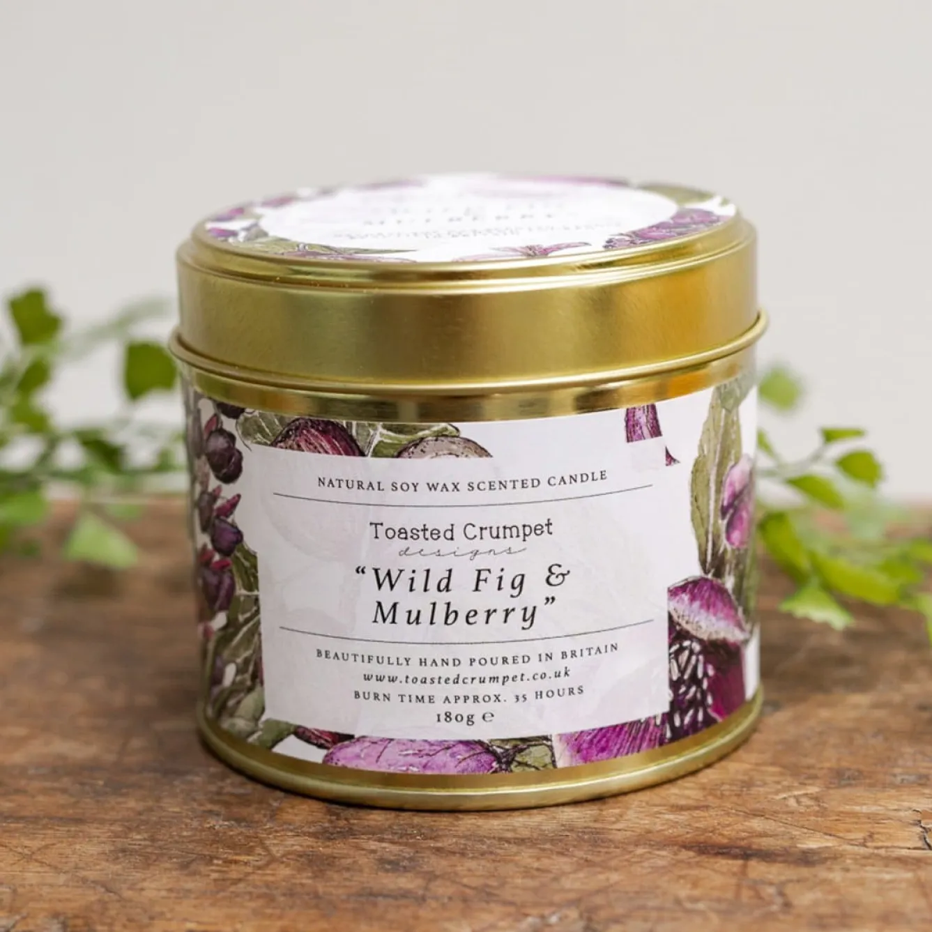 Toasted Crumpet Wild Fig & Mulberry Candle in a Matt Gold Tin- Home Fragrance