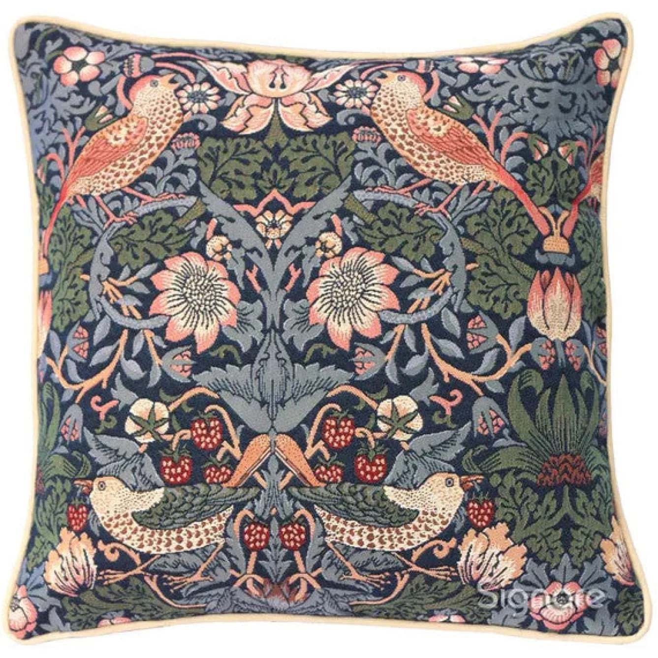 Signare William Morris Strawberry Thief Blue Pillow- Pillows & Throws