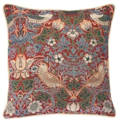 Signare William Morris Strawberry Thief Red Pillow- Pillows & Throws