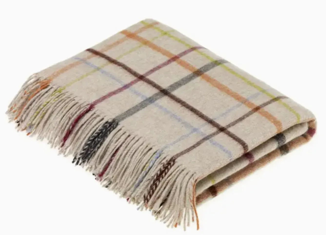 Bronte Moon Windowpane Rainbow Beige Multi Merino Lambswool Throw- Pillows & Throws