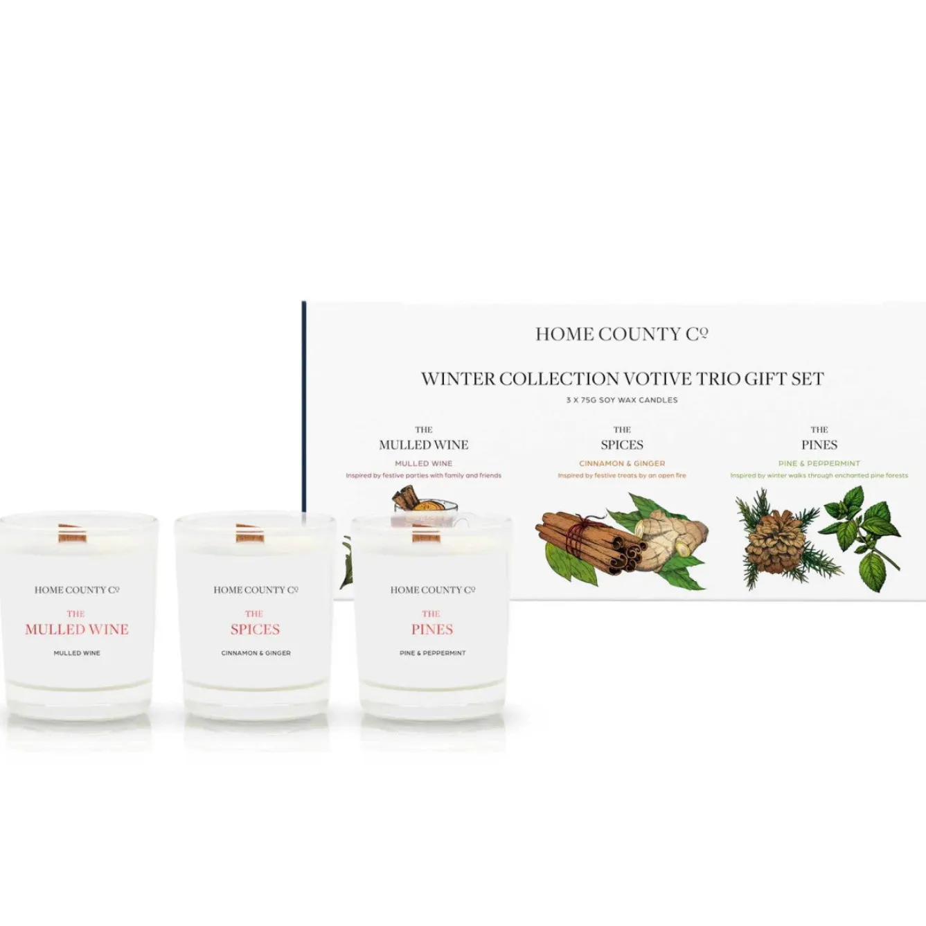 Home County Candles Winter Collection Votive Trio Gift Set- Christmas|Seasonal Decor