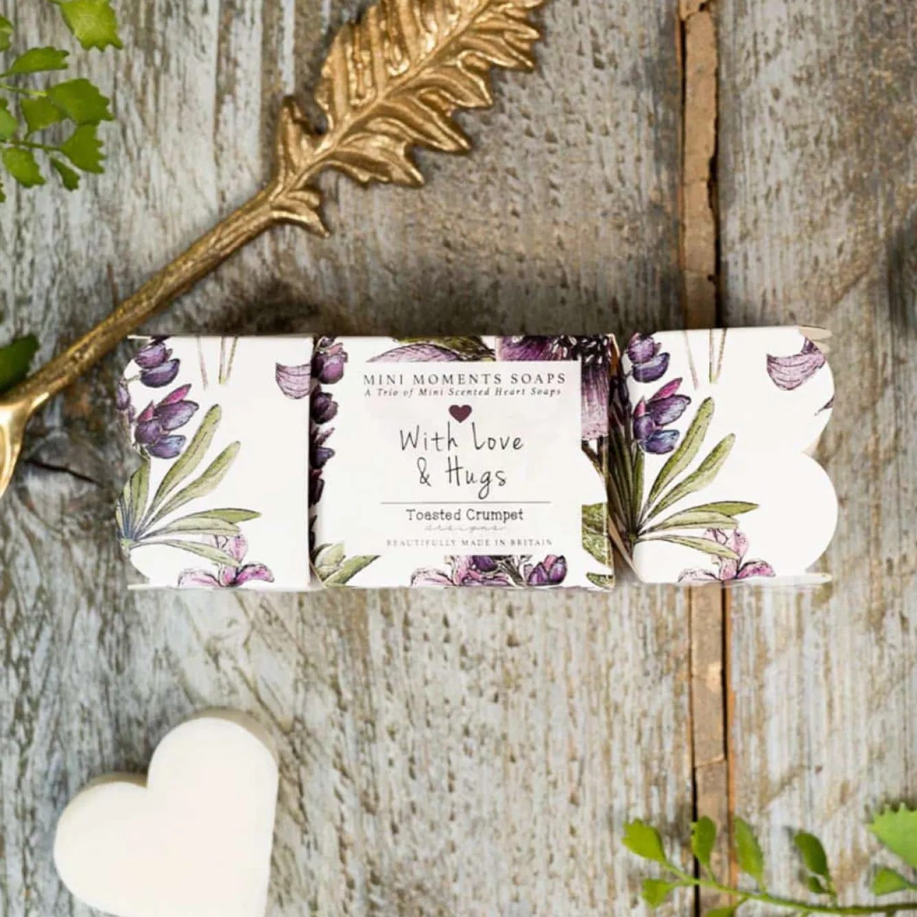 Toasted Crumpet 'With Love & Hugs' Mulberry Mini Moments Boxed Trio of Heart Soaps- Soaps & Lotions
