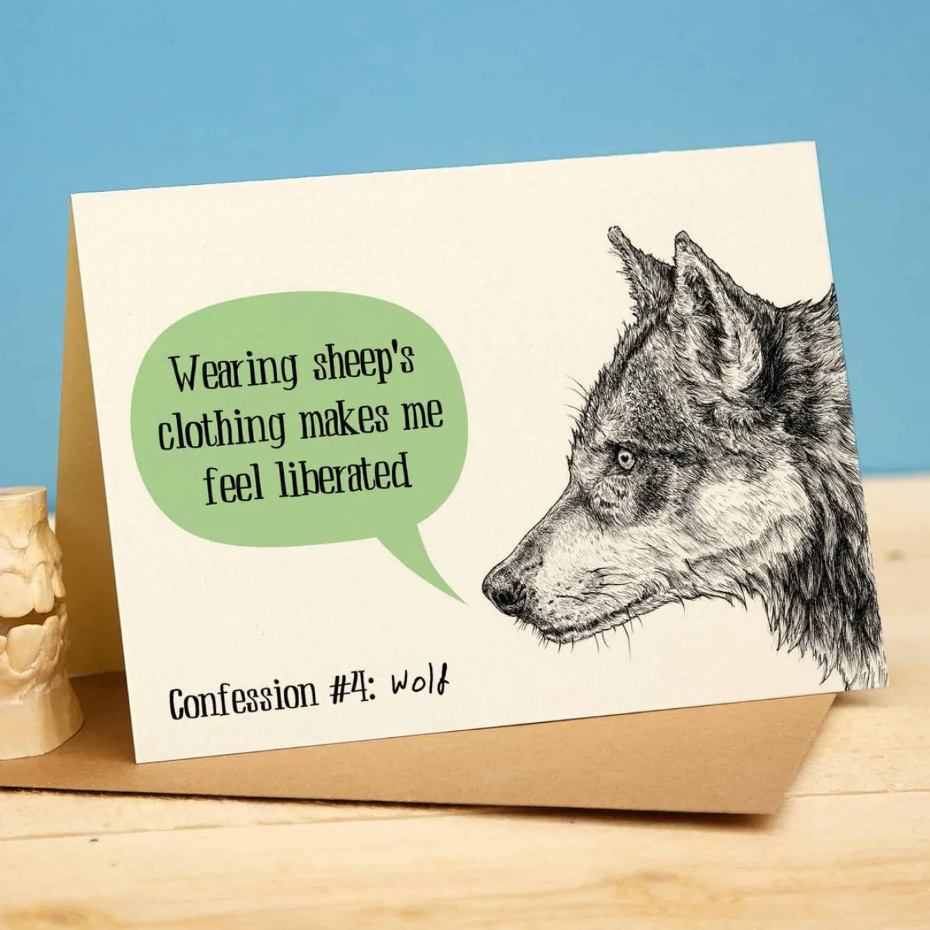 Bewilderbeest Wolf Creature Confession Greetings Card- Greeting Cards