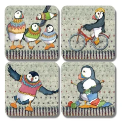 Emma Ball Woolly Puffins Coasters - Set of 4- Coasters