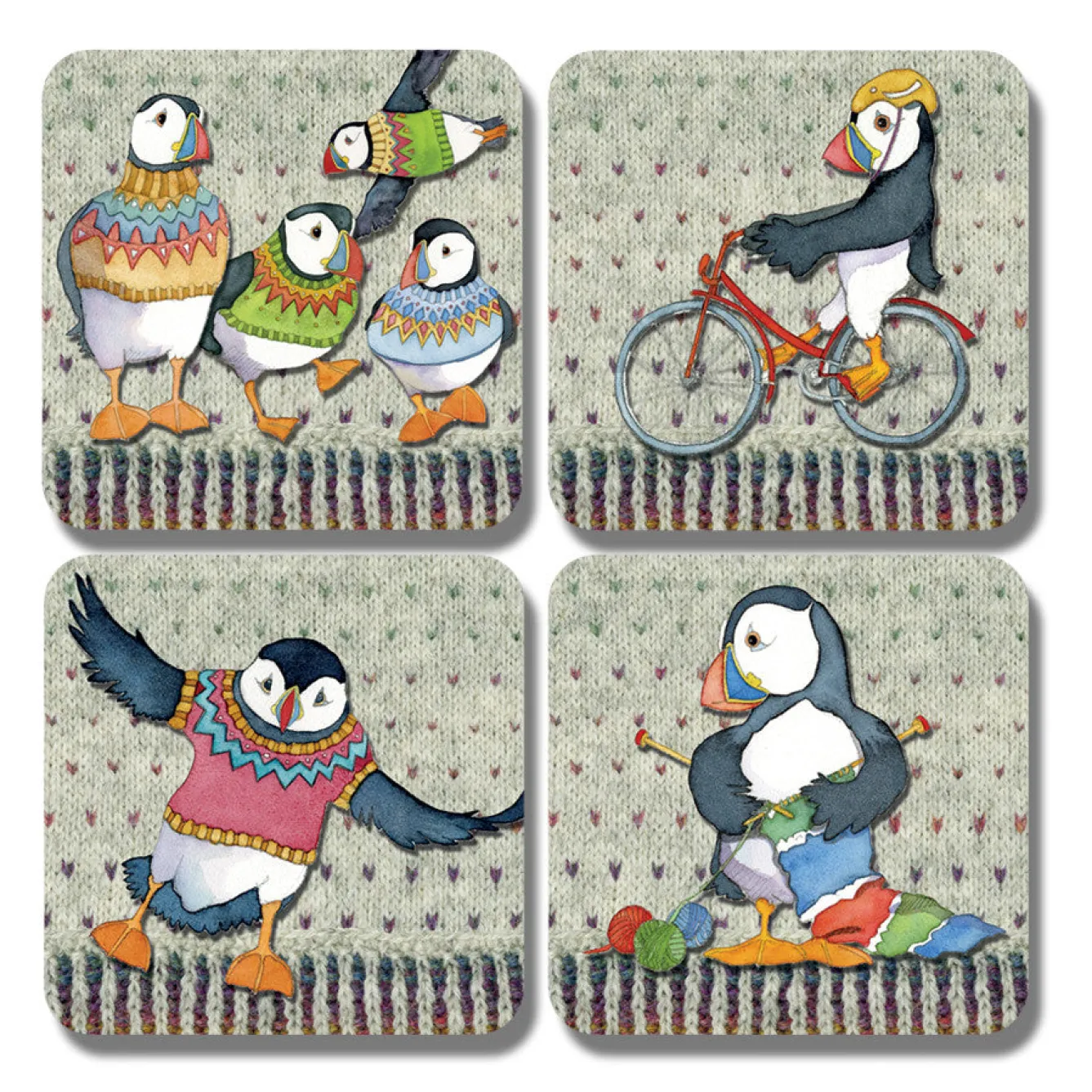 Emma Ball Woolly Puffins Coasters - Set of 4- Coasters
