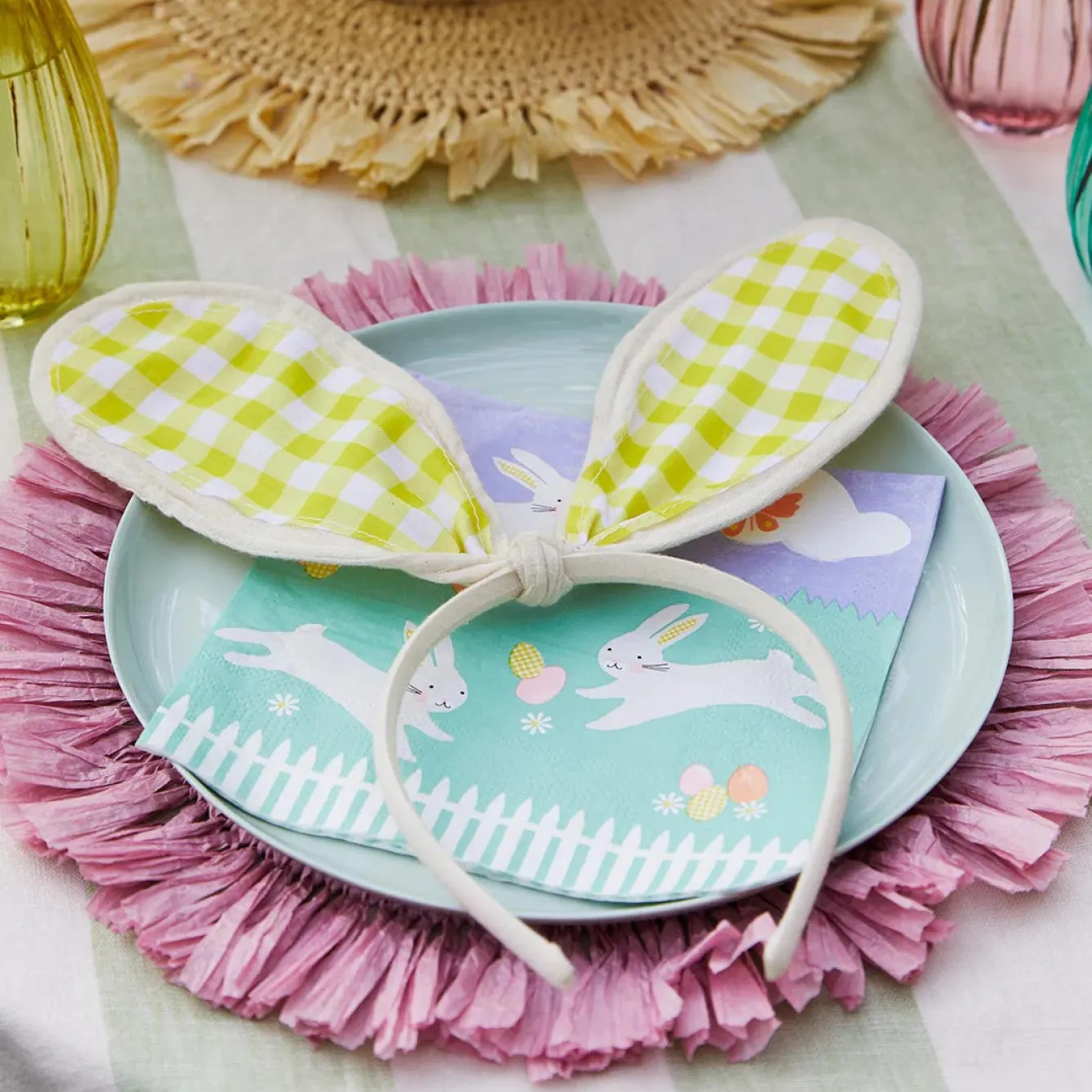 Talking Tables Yellow Gingham Bunny Ears Headband- Seasonal Decor|Children