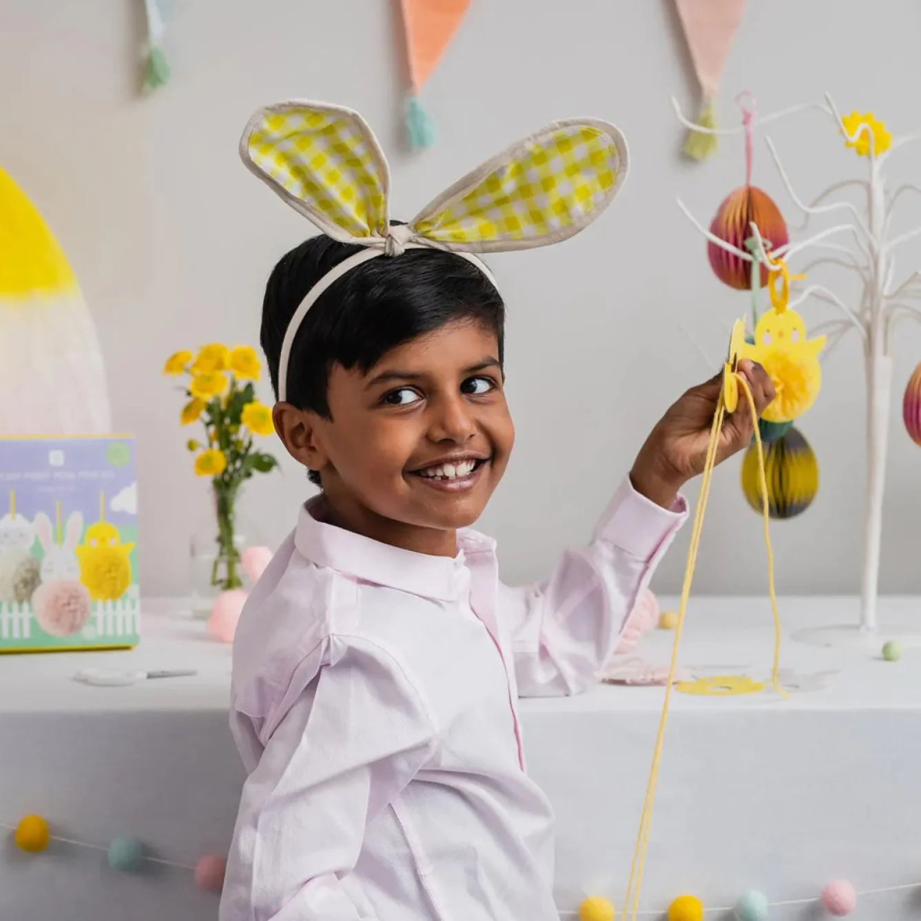 Talking Tables Yellow Gingham Bunny Ears Headband- Seasonal Decor|Children