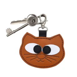 Zatchels Burnt Orange Colorful Cat Leather Bag Charm- Key Chains|Bags