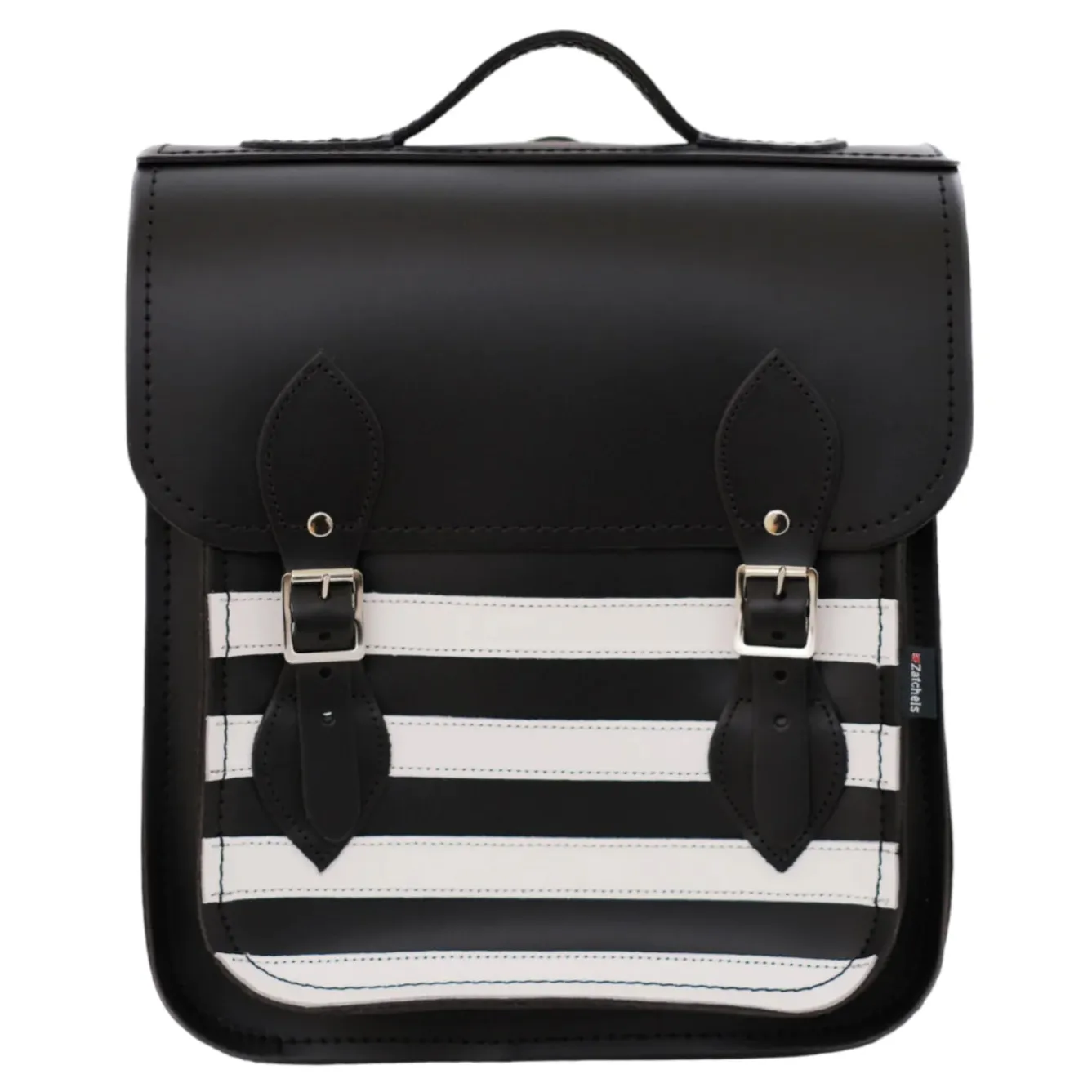 Zatchels Handmade Leather City Backpack - Gothic Black & White Stripe- Bags