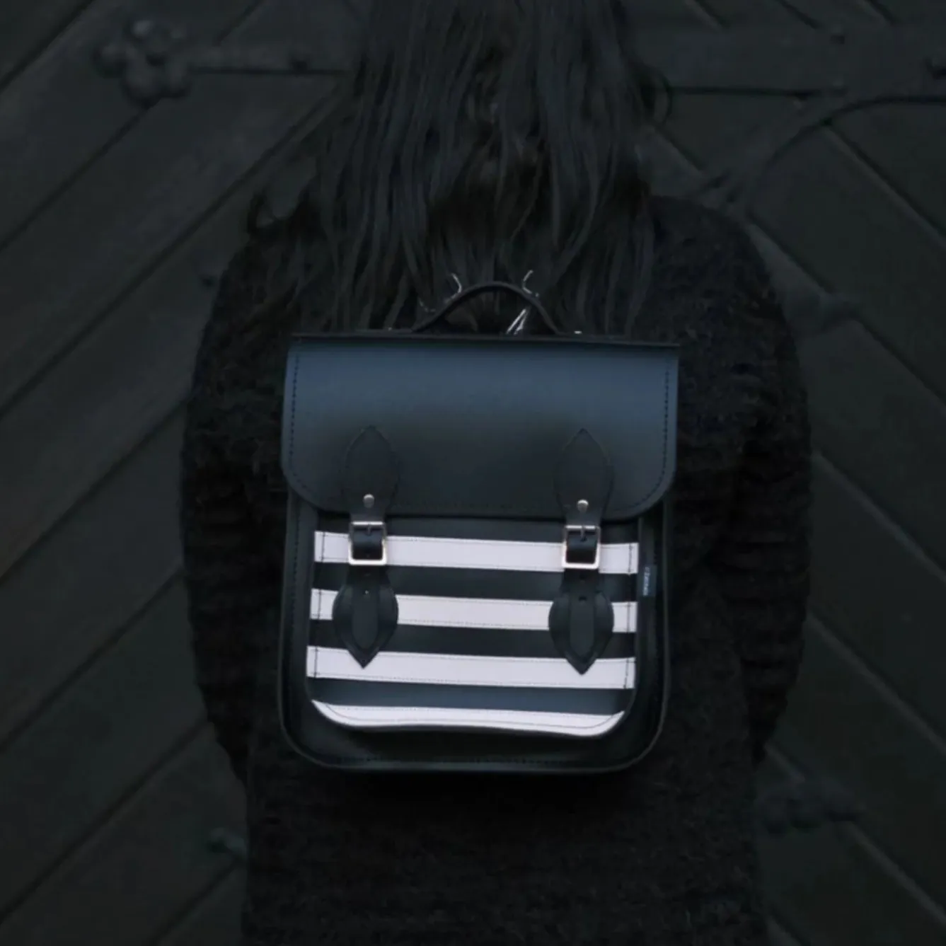 Zatchels Handmade Leather City Backpack - Gothic Black & White Stripe- Bags