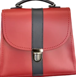 Zatchels Handmade Leather Kensington Handbag - Red with Navy Contrast- Bags