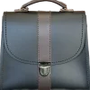 Zatchels Handmade Leather Kensington Handbag -Black with Brown Contrast- Bags