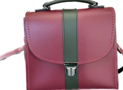 Zatchels Handmade Leather Kensington Handbag -Oxblood with Ivy Green Contrast- Bags