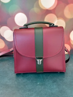 Zatchels Handmade Leather Kensington Handbag -Oxblood with Ivy Green Contrast- Bags