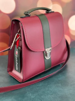 Zatchels Handmade Leather Kensington Handbag -Oxblood with Ivy Green Contrast- Bags