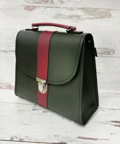 Zatchels Handmade Leather Kensington Handbag -Ivy Green with Oxblood Contrast- Bags