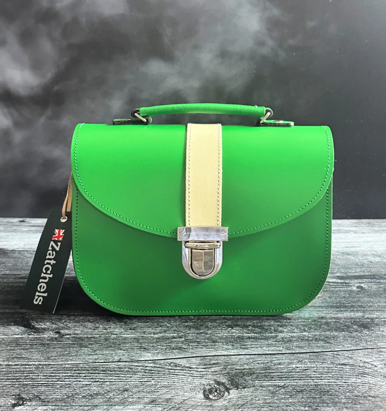 Zatchels Handmade Leather Olympia Bag - Classic Green & Cream- Bags